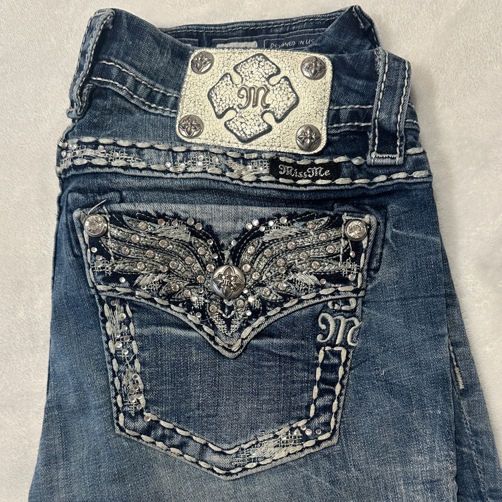 Adorable Miss Me Women's Dark Blue Embellished Slim Boot Cut Jeans